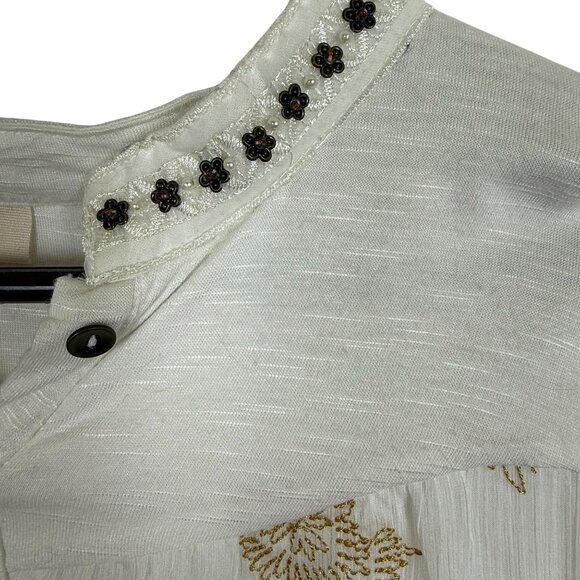 Style & Co Floral Embroidered Top Sz Large Layered Long Sleeve Studded Collar - Picture 8 of 12